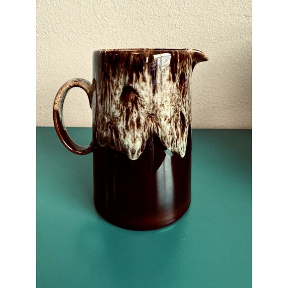 Vintage Pottery Stoneware Pitcher - Brown Salt Drip Glaze, Retro Dishware - Picture 4 of 10